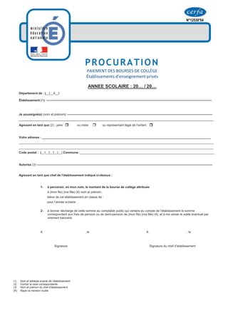 Imprime procuration bourse collège prive | PDF