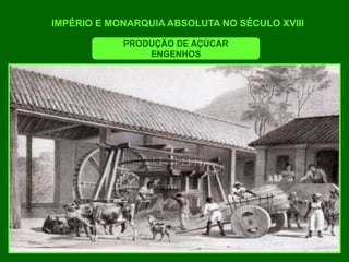 IMPÉRIO E MONARQUIA ABSOLUTA NO SÉCULO XVIII
PRODUÇÃO DE AÇÚCAR
ENGENHOS
 