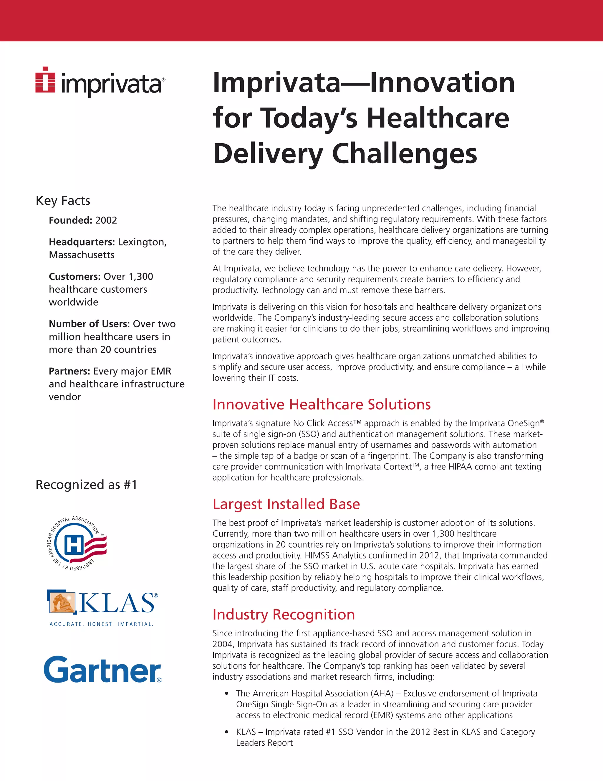 Imprivata Corporate Factsheet | PDF