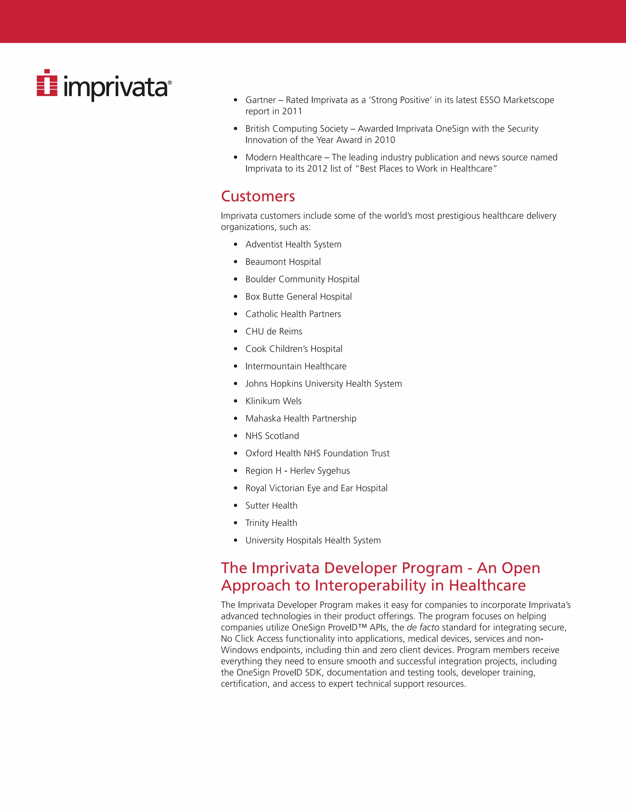 Imprivata Corporate Factsheet | PDF