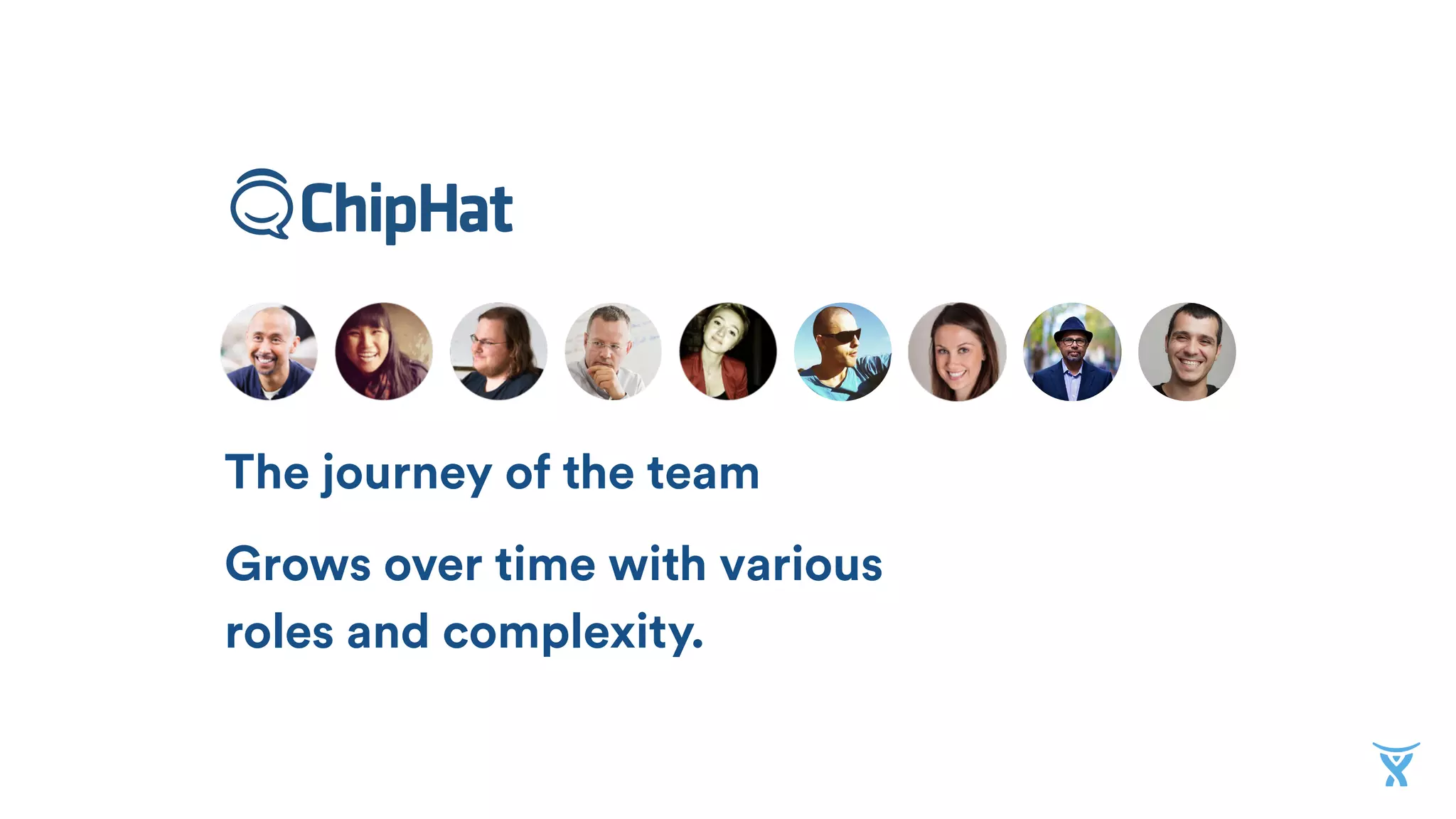 The journey of the team
Grows over time with various
roles and complexity.
 