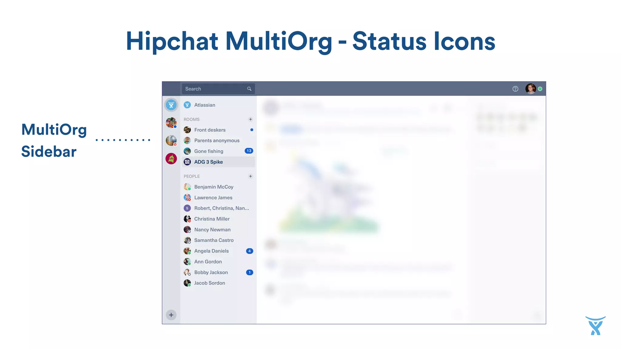 Hipchat MultiOrg - Status Icons
Jacob Sordon
Bobby Jackson 1
Ann Gordon
Angela Daniels 4
Samantha Castro
Nancy Newman
Christina Miller
Robert, Christina, Nan…5
Lawrence James
Benjamin McCoy
PEOPLE
AD3 Spike
Gone fishing 13
Parents anonymous
Front deskers
ROOMS
Atlassian
Search
Ann Gordon 11:49 PM
I think we need to reign in the colour a bit, try make these closer to our colour ratios.
Lawrence James 11:48 PM
@chriller holy shit that looks good! I think the guy on the top is using 24kt gold paint!
Matt Skoog 11:48 PM
oh wow! I really love the style.
Christina Miller 11:46 PM
upload.png
249K
Christina Miller 11:42 PM
@pizza Have you seen the new illustration? Let me track it down right quick.
Plan here: https://extranet.atlassian.com/display/ADG3/ADG+3+Spike+2
ADG 3 Spike
Send a message
Today, Wednesday, Jul 6, 2016
MultiOrg
Sidebar
Ann Gordon 11:49 PM
I think we need to reign in the colour a bit, try make these closer to our colour
ratios.
Lawrence James 11:48 PM
@benjamin holy shit that looks good! I think the guy on the top is using 24kt
gold paint!
Benjamin McCoy 11:46 PM
upload.png
249K
Benjamin McCoy 11:42 PM
@pizza Have you seen the new illustration? Let me track it down right quick.
Matt Skoog 11:48 PM
oh wow! I really love the style.
Plan here: https://extranet.atlassian.com/display/ADG3/ADG+3+Spike+2
ADG 3 Spike
Links
Files
4
Members
Jacob Sordon
Bobby Jackson 1
Ann Gordon
Angela Daniels 4
Samantha Castro
Nancy Newman
Christina Miller
Robert, Christina, Nan…5
Lawrence James
Benjamin McCoy
PEOPLE
ADG 3 Spike
Gone fishing 13
Parents anonymous
Front deskers
ROOMS
Atlassian
Search historyChatsSearch
 
