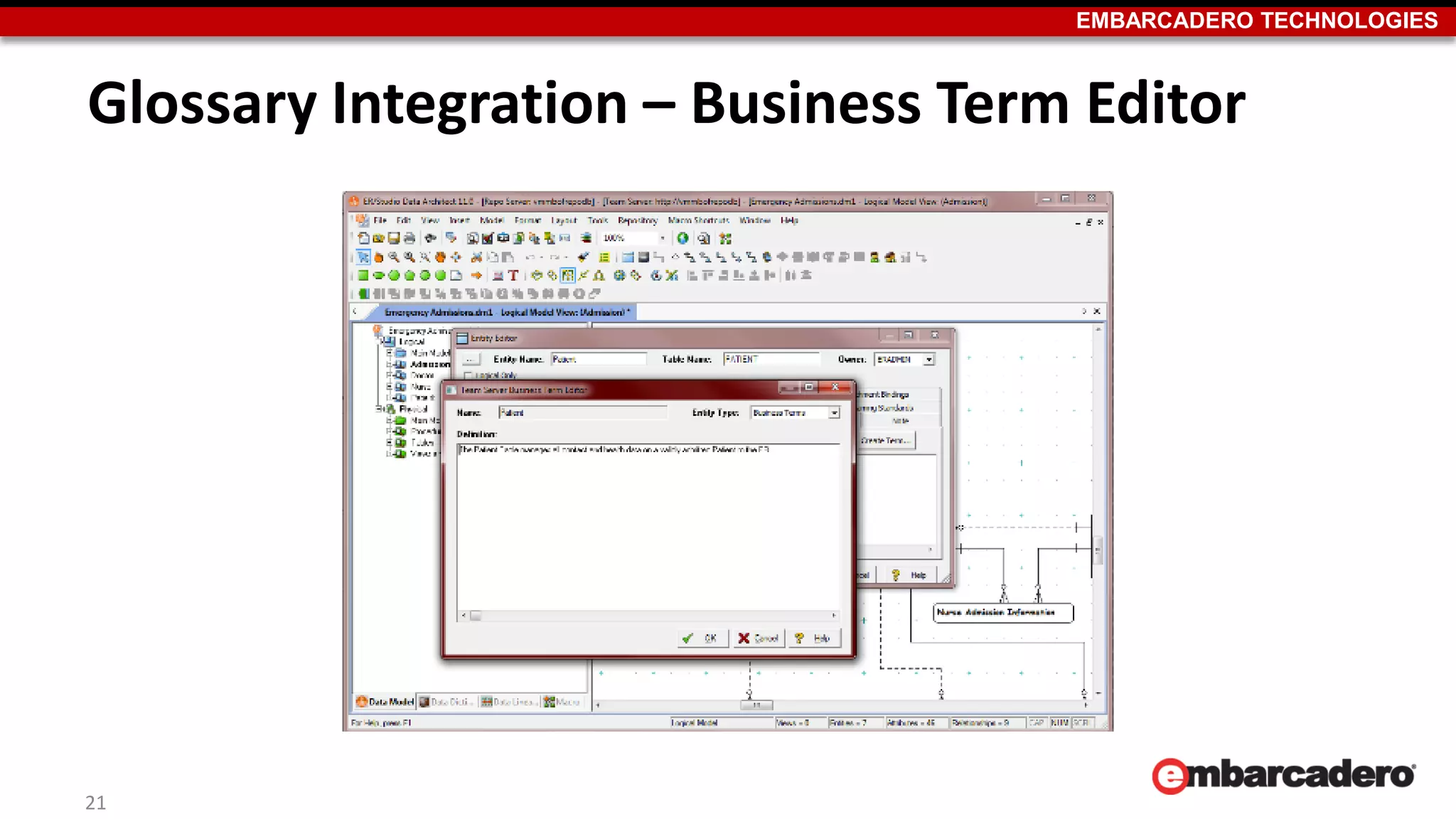 EMBARCADERO TECHNOLOGIES
Glossary Integration – Business Term Editor
21
 
