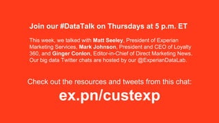 Join our #DataTalk on Thursdays at 5 p.m. ET
This week, we talked with Matt Seeley, President of Experian
Marketing Servic...