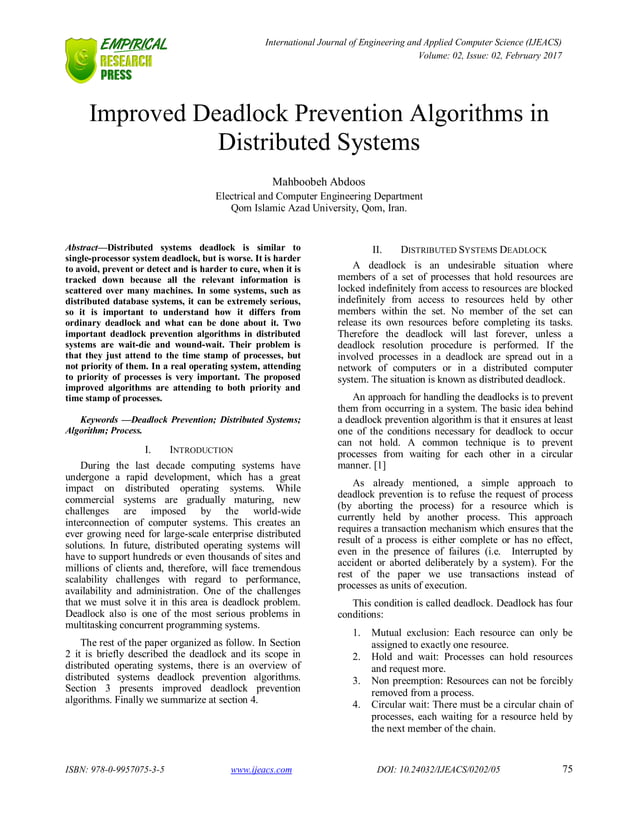 Improved Deadlock Prevention Algorithms in Distributed Systems | PDF
