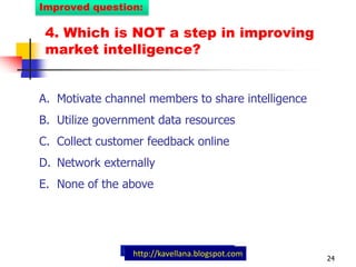 7. According to Ansof’s product – market expansion grid, what kind of strategy involves development of new markets for existing products?Market penetration strategyProduct development strategyMarket development strategyDiversification strategyNone of the above40/73francishugo.blogspot.com