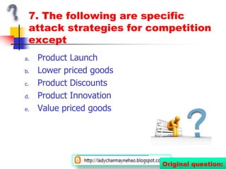 554 Levels of Target Marketing1. Individual – one-to-one/customized marketing2. Segment – customers with similar needs3. Local – tailored to needs of customers in trading areas, neighborhoods4. Niche – customers with distinct set of needshttp://sheilanorturingan.blogspot.com