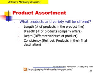 Question 7All are part of marketing decisions of retailers except:Target MarketPricesServicesStore atmosphereProduct advertising82