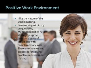 1717
Positive Work Environment
 I like the nature of the
work I’m doing.
 I am working within my
unique ability.
 My re...