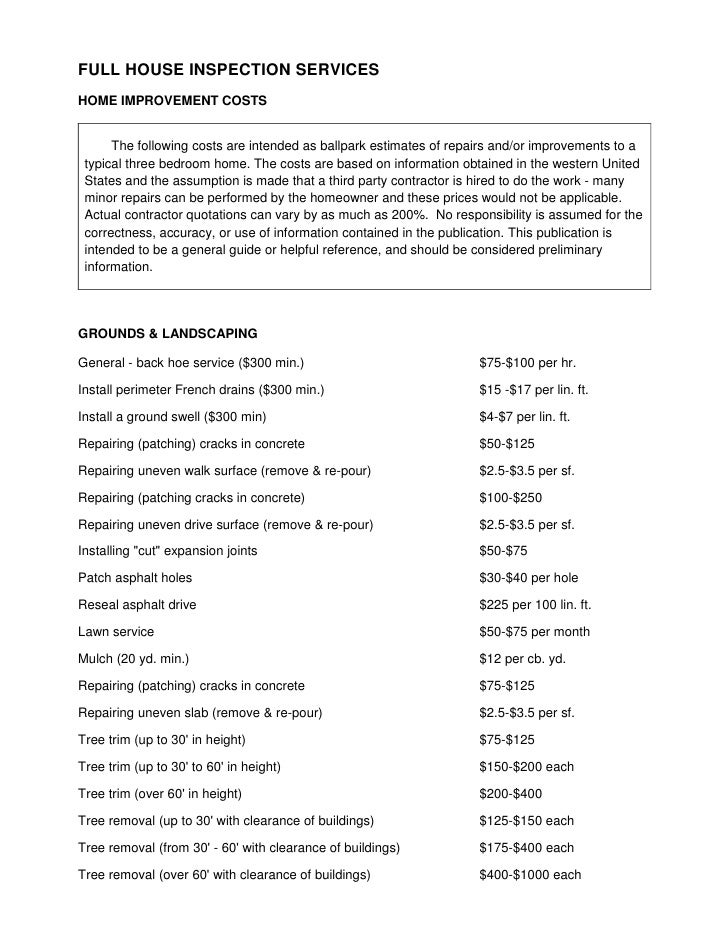 Home Improvement Costs