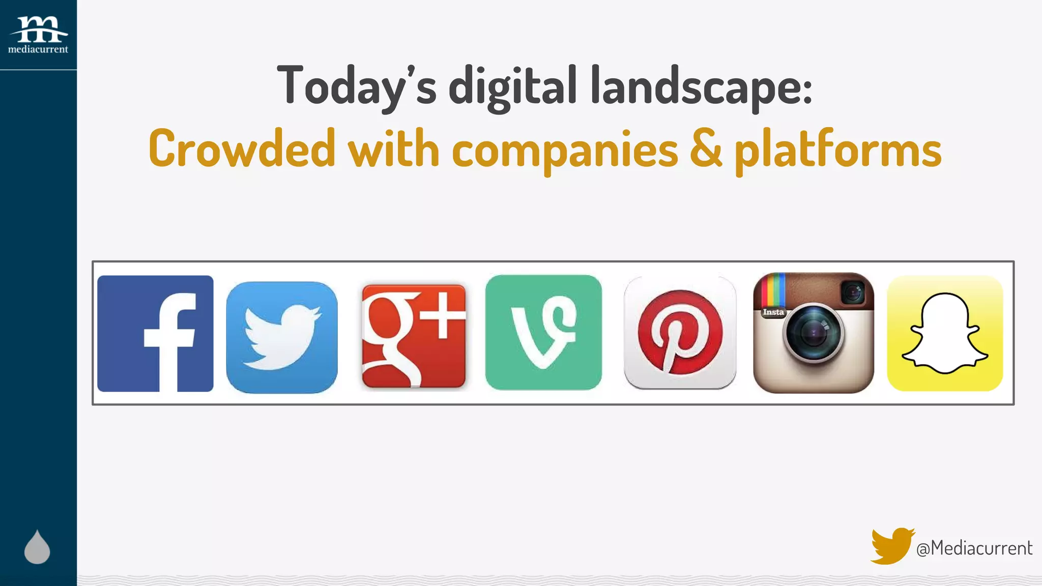 Today’s digital landscape:
Crowded with companies & platforms
@Mediacurrent
 