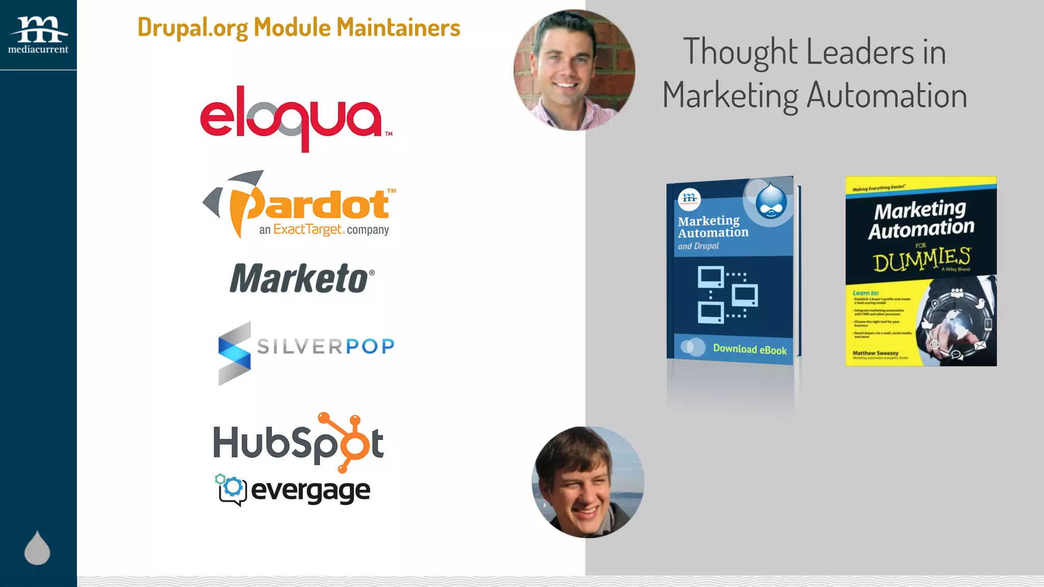 @Mediacurrent
Thought Leaders in
Marketing Automation
Drupal.org Module Maintainers
 