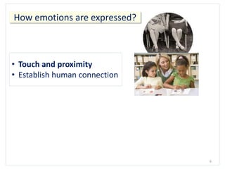 6
• Touch and proximity
• Establish human connection
How emotions are expressed?
 