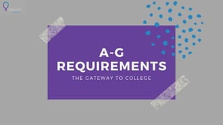 A-G
REQUIREMENTS
THE GATEWAY TO COLLEGE
 