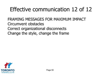 Page 48Effective communication 10 of 12 BETTER PREACHING/SERMONSDesign a dynamic format rather than a static oneKeep your outline clear and simpleOral design should be oriented to time rather than spaceEmphasize main ideas by placement and reiterationUse carefully worded transitions as you move through the presentation