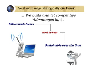 So if we manage strategically our Firms:

          … We build and let competitive
               Advantages last..
Differentiable Factors


                         Must be kept




                           Sustainable over the time
 