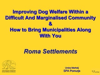 Improving Dog Welfare Within a
Difficult And Marginalised Community
&
How to Bring Municipalities Along
With You

Roma Settlements
Urska Markelj

SPA Pomurje

 