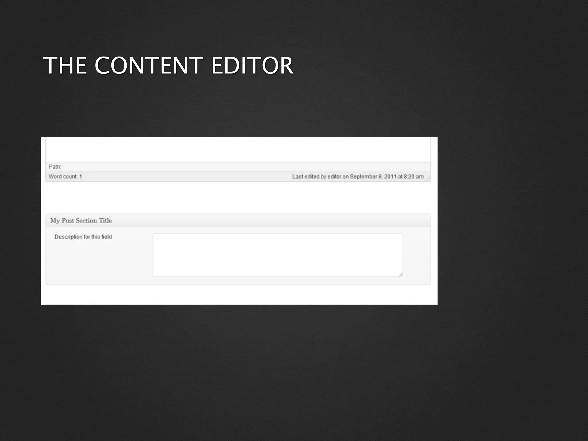 THE CONTENT EDITOR
 