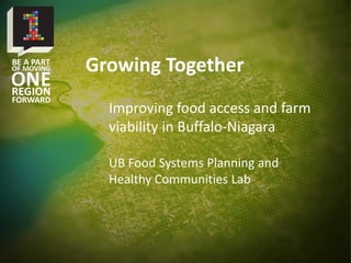 Growing Together
Improving food access and farm
viability in Buffalo-Niagara
UB Food Systems Planning and
Healthy Communities Lab

 