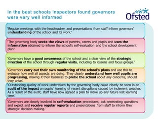 In the best schools inspectors found governors
were very well informed
 