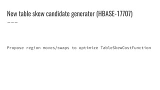 New table skew candidate generator (HBASE-17707)
Propose region moves/swaps to optimize TableSkewCostFunction
 