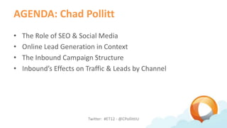 AGENDA: Chad Pollitt
•   The Role of SEO & Social Media
•   Online Lead Generation in Context
•   The Inbound Campaign Str...