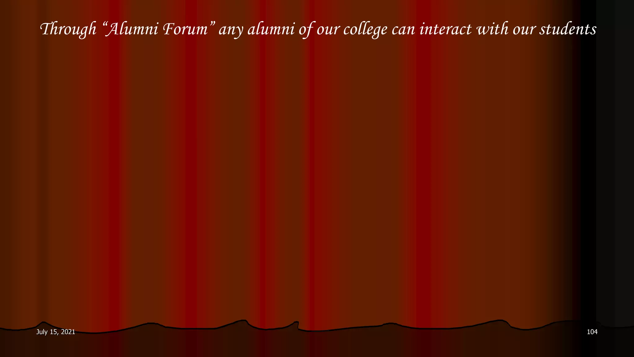 Through “Alumni Forum” any alumni of our college can interact with our students
July 15, 2021 104
 
