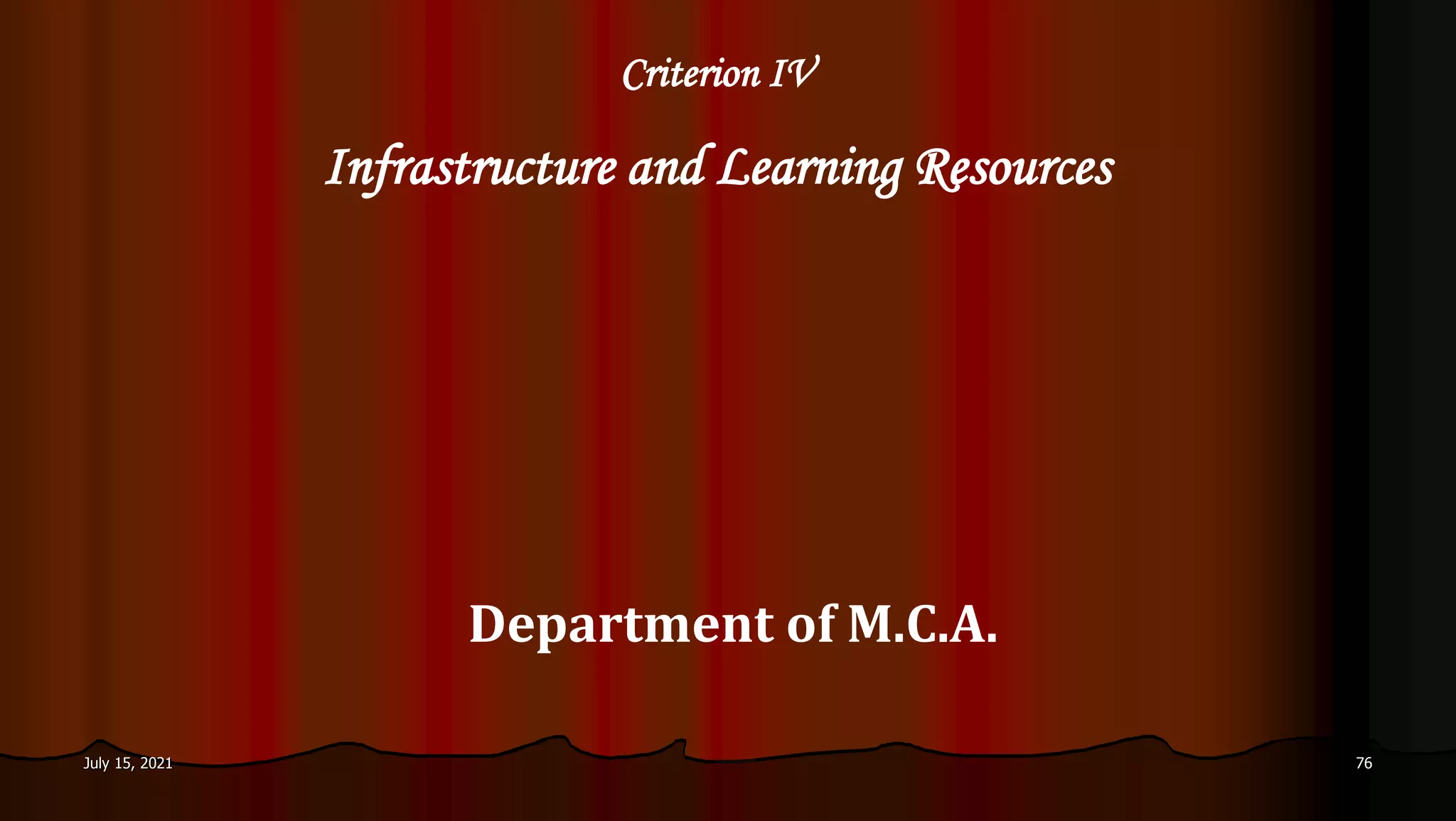 Criterion IV
Infrastructure and Learning Resources
Department of M.C.A.
July 15, 2021 76
 
