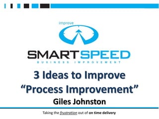 Taking the frustration out of on time delivery
3 Ideas to Improve
“Process Improvement”
Giles Johnston
 