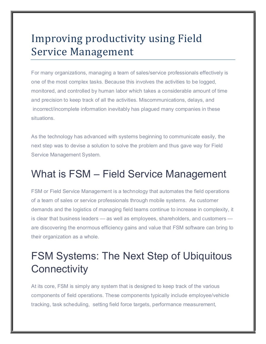 Improving productivity using Field Service Management.pdf