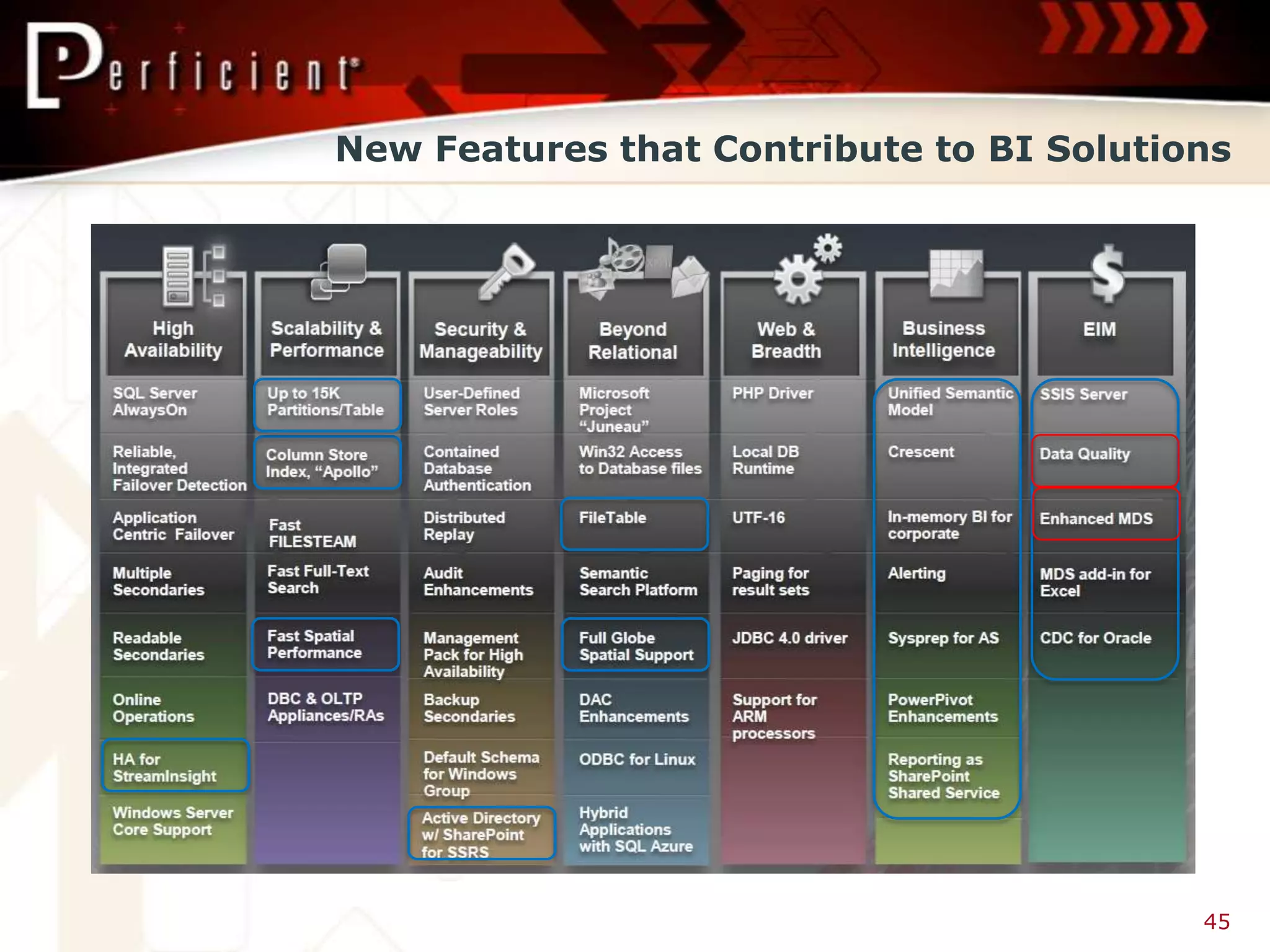 New Features that Contribute to BI Solutions




                                          45
 