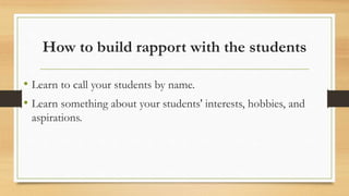 Build Rapport E Example Professor Improving relationship in the classroom | PPTX