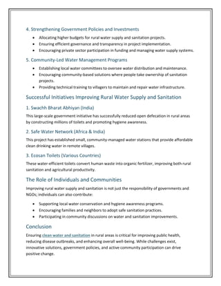 Improving Rural Water Supply and Sanitation for Better Public Health | PDF