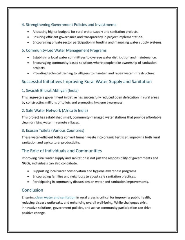 Improving Rural Water Supply and Sanitation for Better Public Health | PDF