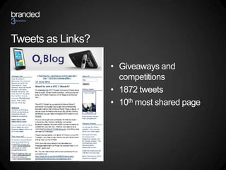 Tweets as Links?

                   • Giveaways and
                     competitions
                   • 1872 tweets
                   • 10th most shared page
 