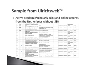 Active academic/scholarly print and online records
from the Netherlands without ISSN
 