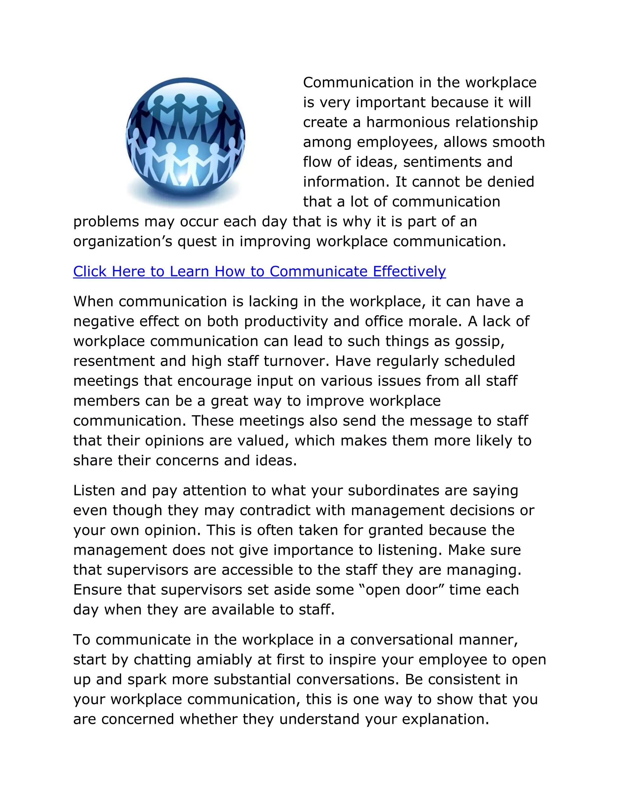 Improving Workplace Communication - Communication Guide | PDF