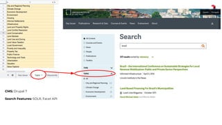 CMS: Drupal 7
Search Features: SOLR, Facet API
 