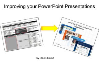 Improving your PowerPoint Presentations by Stan Skrabut @skrabut #UWCES and #netc2010 http://www.slideshare.net/skrabut 