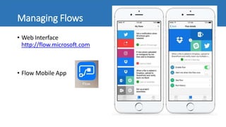 Managing Flows
• Web Interface
http://flow.microsoft.com
• Flow Mobile App
 