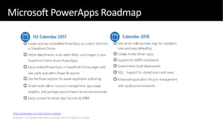 Microsoft Flow roadmap - highlights
https://powerapps.microsoft.com/en-us/blog/
Microsoft PowerApps Roadmap
 