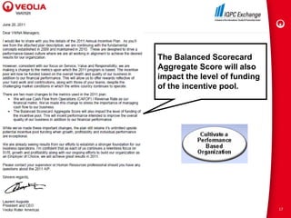 The Balanced Scorecard
Aggregate Score will also
impact the level of funding
of the incentive pool.




                              17
 