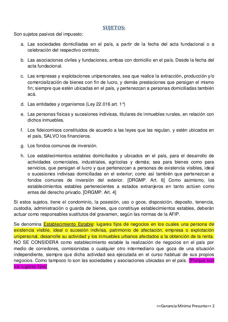 Impuesto a la Ganancia Minima Presunta argentina (resumen)