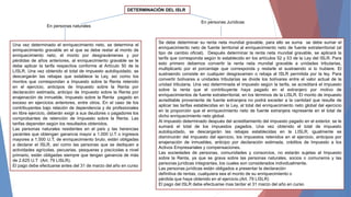 DETERMINACIÒN DEL ISLR
En personas naturales
Una vez determinado el enriquecimiento neto, se determina el
enriquecimiento gravable en el que se debe restar al monto de
enriquecimiento neto, el monto por desgravámenes y por
pérdidas de años anteriores, al enriquecimiento gravable se le
debe aplicar la tarifa respectiva conforme al Artículo 50 de la
LISLR. Una vez obtenido el total de impuesto autoliquidado, se
descargarán las rebajas que establece la Ley, así como los
montos que correspondan a Impuesto sobre la Renta retenido
en el ejercicio, anticipos de Impuesto sobre la Renta por
declaración estimada, anticipo de Impuesto sobre la Renta por
enajenación de inmueble, Impuesto sobre la Renta pagado en
exceso en ejercicios anteriores, entre otros. En el caso de los
contribuyentes bajo relación de dependencia y de profesionales
en libre ejercicio, deberán exigir a sus deudores o pagadores los
comprobantes de retención de Impuesto sobre la Renta. Las
tarifas dependen según los resultados obtenidos.
Las personas naturales residentes en el país y las herencias
yacentes que obtengan ganancia mayor a 1.000 U.T o ingresos
mayores a 1.500 U.T, de enriquecimiento bruto, están obligadas
a declarar el ISLR, así como las personas que se dediquen a
actividades agrícolas, pecuarias, pesqueras y piscícolas a nivel
primario, están obligadas siempre que tengan ganancia de más
de 2.625 U.T (Art. 79 LISLR).
El pago debe efectuarse antes del 31 de marzo del año en curso
En personas Jurídicas
Se debe determinar su renta neta mundial gravable, para ello se suma se debe sumar el
enriquecimiento neto de fuente territorial al enriquecimiento neto de fuente extraterritorial (al
tipo de cambio oficial). Después determinar la renta neta mundial gravable, se aplicará la
tarifa que corresponda según lo establecido en los artículos 52 y 53 de la Ley del ISLR. Para
esto primero debemos convertir la renta neta mundial gravable a unidades tributarias,
multiplicarlo por el porcentaje que corresponda y restarle el sustraendo si lo hubiere. El
sustraendo consiste en cualquier desgravamen o rebaja al ISLR permitida por la ley. Para
convertir bolívares a unidades tributarias se divide los bolívares entre el valor actual de la
unidad tributaria. Una vez determinada el impuesto según la tarifa, se acreditará el impuesto
sobre la renta que el contribuyente haya pagado en el extranjero por motivo de
enriquecimientos de fuente extraterritorial, en los términos de la LISLR. El monto de impuesto
acreditable proveniente de fuente extranjera no podrá exceder a la cantidad que resulte de
aplicar las tarifas establecidas en la Ley, al total del enriquecimiento neto global del ejercicio
en la proporción que el enriquecimiento neto de fuente extranjera represente en el total de
dicho enriquecimiento neto global.
Al impuesto determinado después del acreditamiento del impuesto pagado en el exterior, se le
sumará el total de los impuestos pagados. Una vez obtenido el total de impuesto
autoliquidado, se descargarán las rebajas establecidas en la LISLR; igualmente se
disminuirán del impuesto del ejercicio, los impuestos retenidos en el ejercicio, anticipos por
enajenación de inmuebles, anticipo por declaración estimada, créditos de Impuesto a los
Activos Empresariales y compensaciones.
Las sociedades de personas, comunidades y consorcios, no estarán sujetas al Impuesto
sobre la Renta, ya que se grava sobre las personas naturales, socios o comuneros y las
personas jurídicas integrantes, los cuales son considerados individualmente.
Las personas jurídicas están obligados a presentar la declaración
definitiva de rentas, cualquiera sea el monto de su enriquecimiento o
pérdida que haya obtenido en el ejercicio.(Art. 79 LISLR)
El pago del ISLR debe efectuarse mas tardar el 31 marzo del año en curso
 