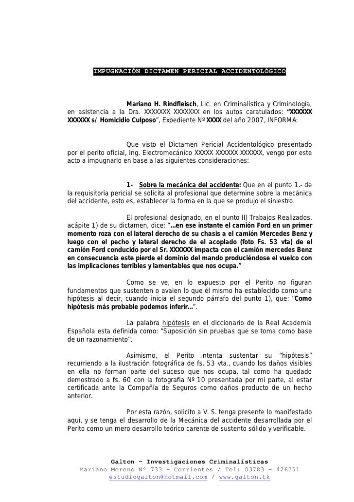 ImpugnacióN Dictamen Pericial AccidentolóGico