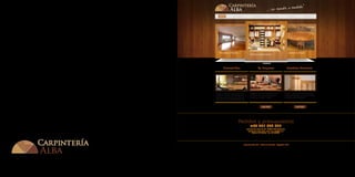 Home
Bienvenidos
Leer Más
La Empresa Nuestros Servicios
Leer Más
Realizar un nuevo encargo para una casa
particular o colaborar con decoradores y
arquitectos para dotar de nueva vida a un
hogar, son algunas especialidades de C.A.
Trabajamos tanto con profesionales de la
carpintería como con particulares que
necesiten un servicio a medida.
Acceda a cualquiera de nuestros servicios y
contacte directamente con nosotros a través
del teléfono +34 971 308 627.
Pedidos y presupuestos
+34 971 308 627
Carretera San José, km 4,8 · 07800 IBIZA (Baleares)
Apartado de correos 1312 · Email: hnos.alba@terra.es
Teléfono: 971 308 627 · Fax: 971 308 583
Piso parquet flotante Lavamanos tallado
Armario madera blanca
La empresa Productos ContactoEstudioServicios
... su mueble a medida!
Carpintería Alba 2011 · Politica de Privacidad · Copyright 2011
Creació de web per a empresa de fusteria56
Empresa Pitiüses Alba, SL
Disseny Konkordanz
Pitiüses Alba és una empresa ubicada a l’illa d’Eivissa que es dedica a la fusteria en general, l’ebenisteria i el mobiliari, a més de fer tot tipus
de reformes de fusteria. L’objectiu fonamental del projecte va ser que l’empresa disposàs d’un portal a Internet modern, atractiu i que es confi-
guràs com una eina de promoció i difusió de l’empresa i dels seus productes, perquè actualment no en té. L’encàrrec, per tant, va ser crear un
web per tenir presència en el món de les noves tecnologies.
L’empresari va plantejar la necessitat que el web fos autogestionable, àgil i visual. Per això, és autoadministrable, fa un recorregut per la tra-
jectòria, els serveis i els productes de la fusteria i té en lloc destacat un accés senzill per a sol·licitar pressupostos.
Els objectius que pretén aconseguir l’estudi de disseny amb el projecte són:
- Convertir aquesta fusteria eivissenca, oberta fa 25 anys, en la primera de l’illa que ofereix de manera visual i conceptual, a través d’Internet,
tot el procés de creació d’un moble de qualitat, des dels primers treballs d’ebenisteria fins a la instal·lació a la botiga, a un decorat o a un habi-
tatge real.
- Promocionar el web i les seves innovacions en diferents suports publicitaris i de comunicació amb la finalitat de captar visitants al web,
seduïts per la visió en diferents plànols o rodatges a 360 graus dels acabats del mobiliari. Aquesta nova percepció de l’arquitectura interior és
innovadora en un client d’Eivissa.
- I per acabar, reafirmar el prestigi de l’estudi de disseny i dels projectes de la firma, especialitzada en mobles a mida i en projectes d’ebeniste-
ria adaptables a qualsevol espai.
 