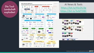 Foelsing / Schmitz 2023 - LearningDevelopment.institute
AI News & Tools
https://bit.ly/45cDU3g
https://bit.ly/3vMTD8C
Die Tool-
Landschaft
explodiert
 