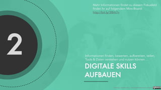 2
DIGITALE SKILLS
AUFBAUEN
Informationen finden, bewerten, aufbereiten, teilen,
Tools & Daten verstehen und nutzen können …
Mehr Informationen findet zu diesem Fokusfeld
findet ihr auf folgendem Miro-Board:
http://bit.ly/3lBrk7n
Foelsing / Schmitz 2021 - LearningDevelopment.institute
 