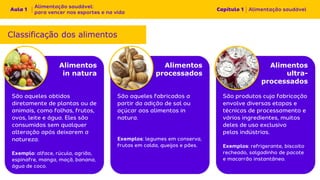 Classificação dos alimentos
Alimentos
in natura
Alimentos
processados
Alimentos
ultra-
processados
 