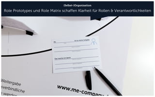 (Selbst-)Organisation
Role Prototypes und Role Matrix schaffen Klarheit für Rollen & Verantwortlichkeiten
 